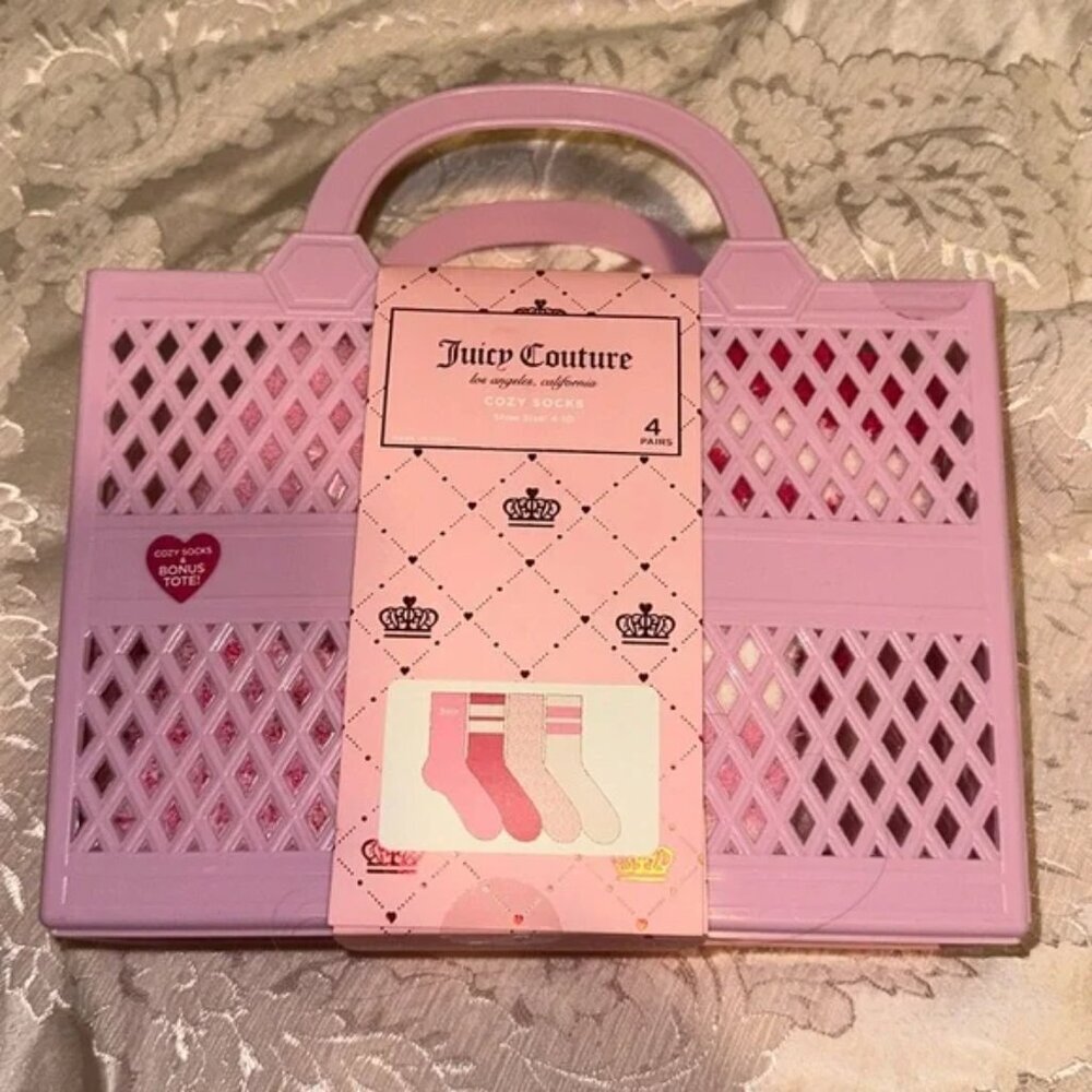NWT Juicy Couture Cozy Socks Set of 4 w/ Pink Tote - Picture 2 of 2